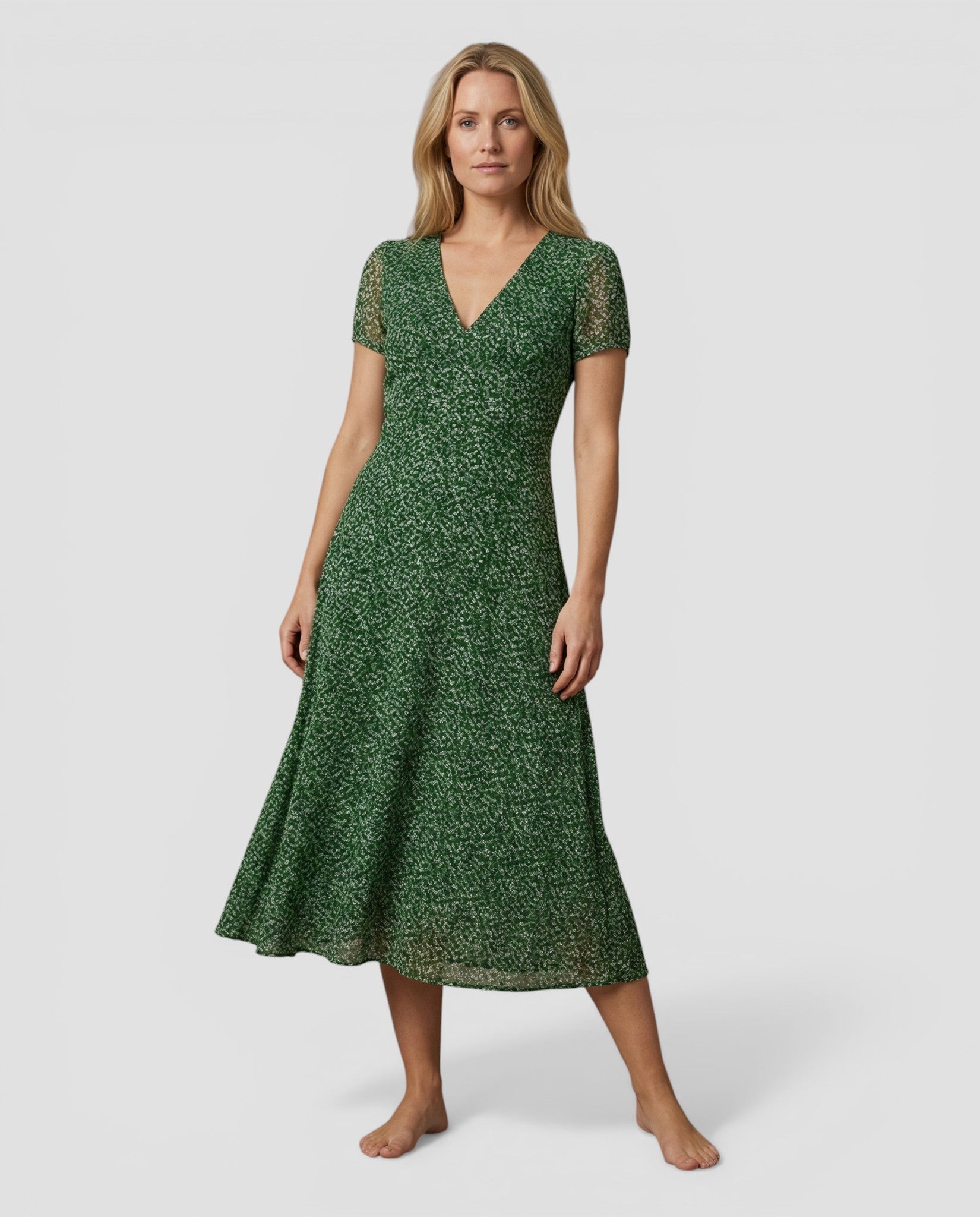 Jensen og Madsen | Dame Let Sommer Midi Kjole Åndbar Kort Ærmet