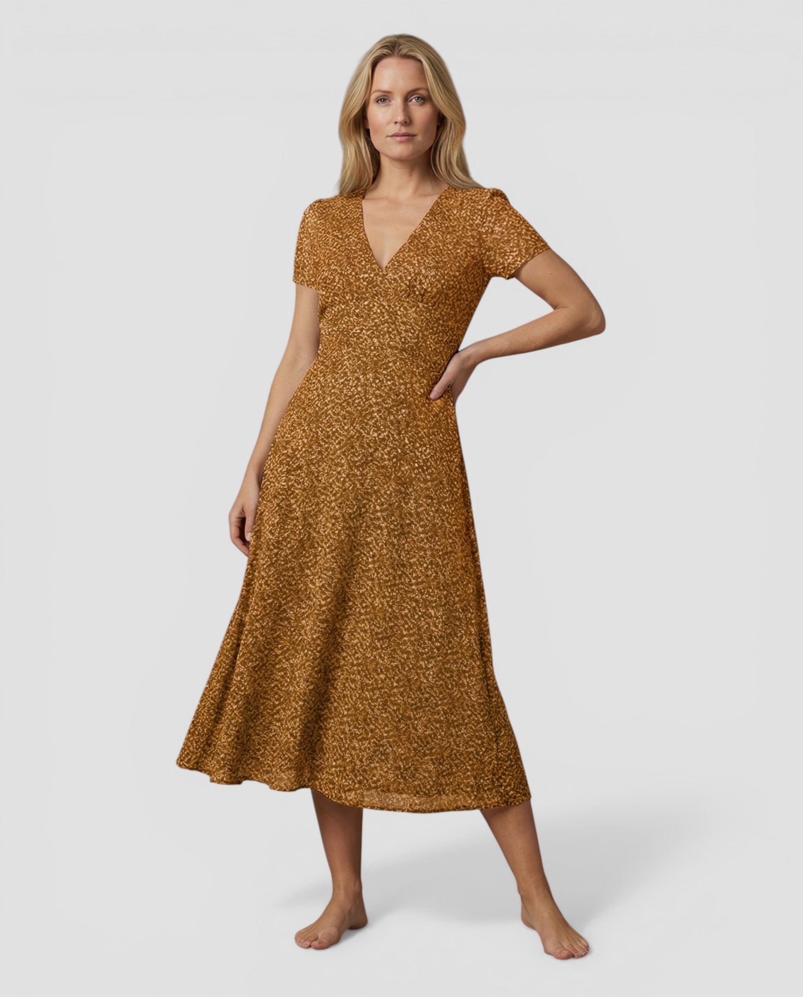 Jensen og Madsen | Dame Let Sommer Midi Kjole Åndbar Kort Ærmet