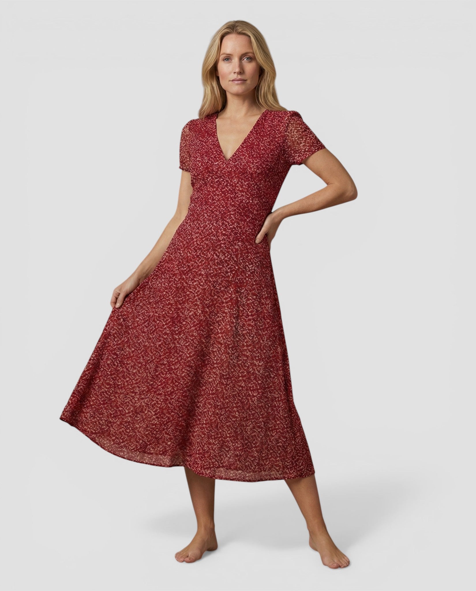 Jensen og Madsen | Dame Let Sommer Midi Kjole Åndbar Kort Ærmet