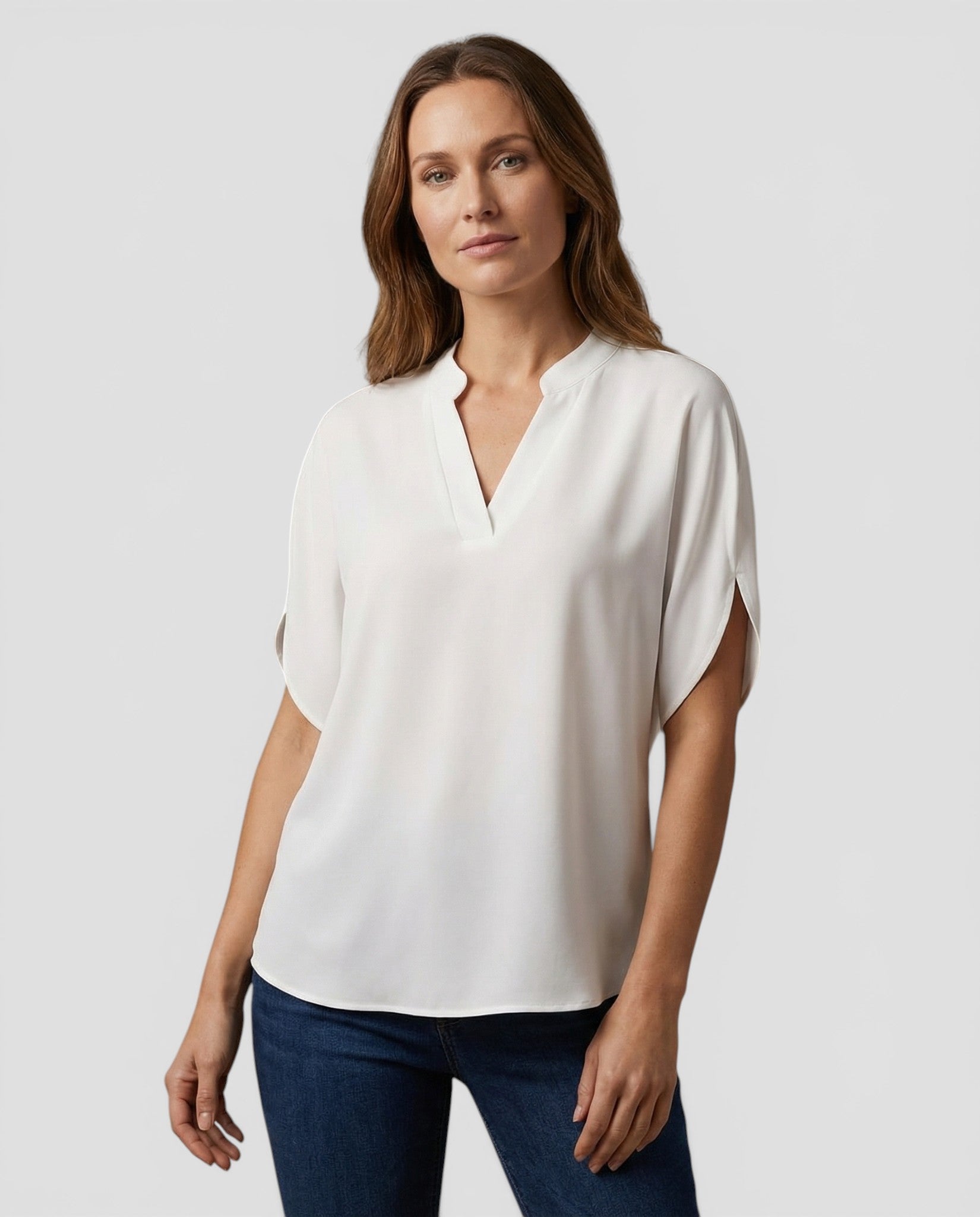 Jensen og Madsen | Dame Let Bluse V-Hals Komfortabel Løs Pasform