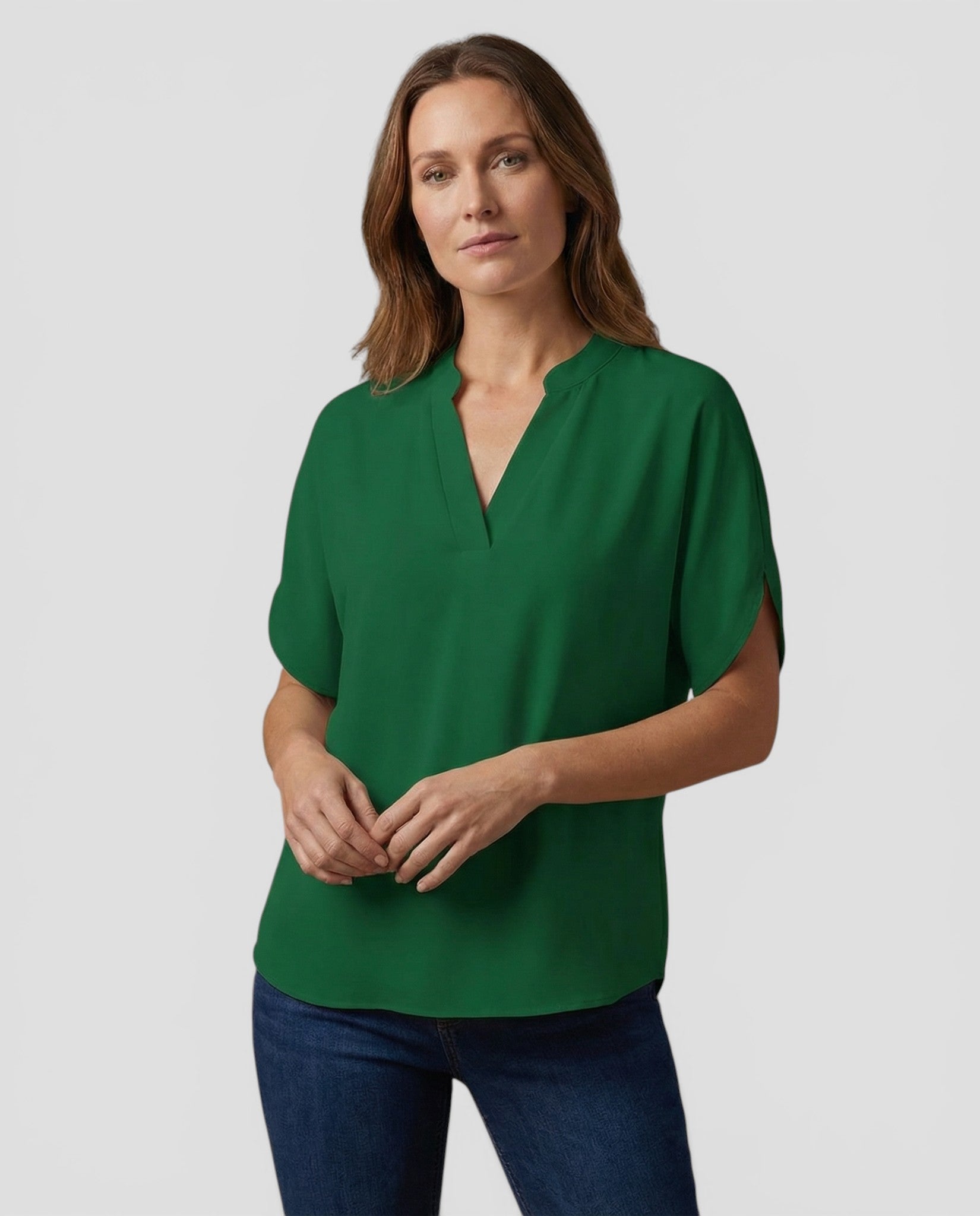 Jensen og Madsen | Dame Let Bluse V-Hals Komfortabel Løs Pasform