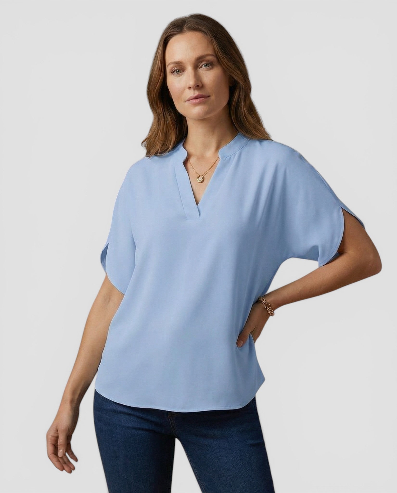 Jensen og Madsen | Dame Let Bluse V-Hals Komfortabel Løs Pasform