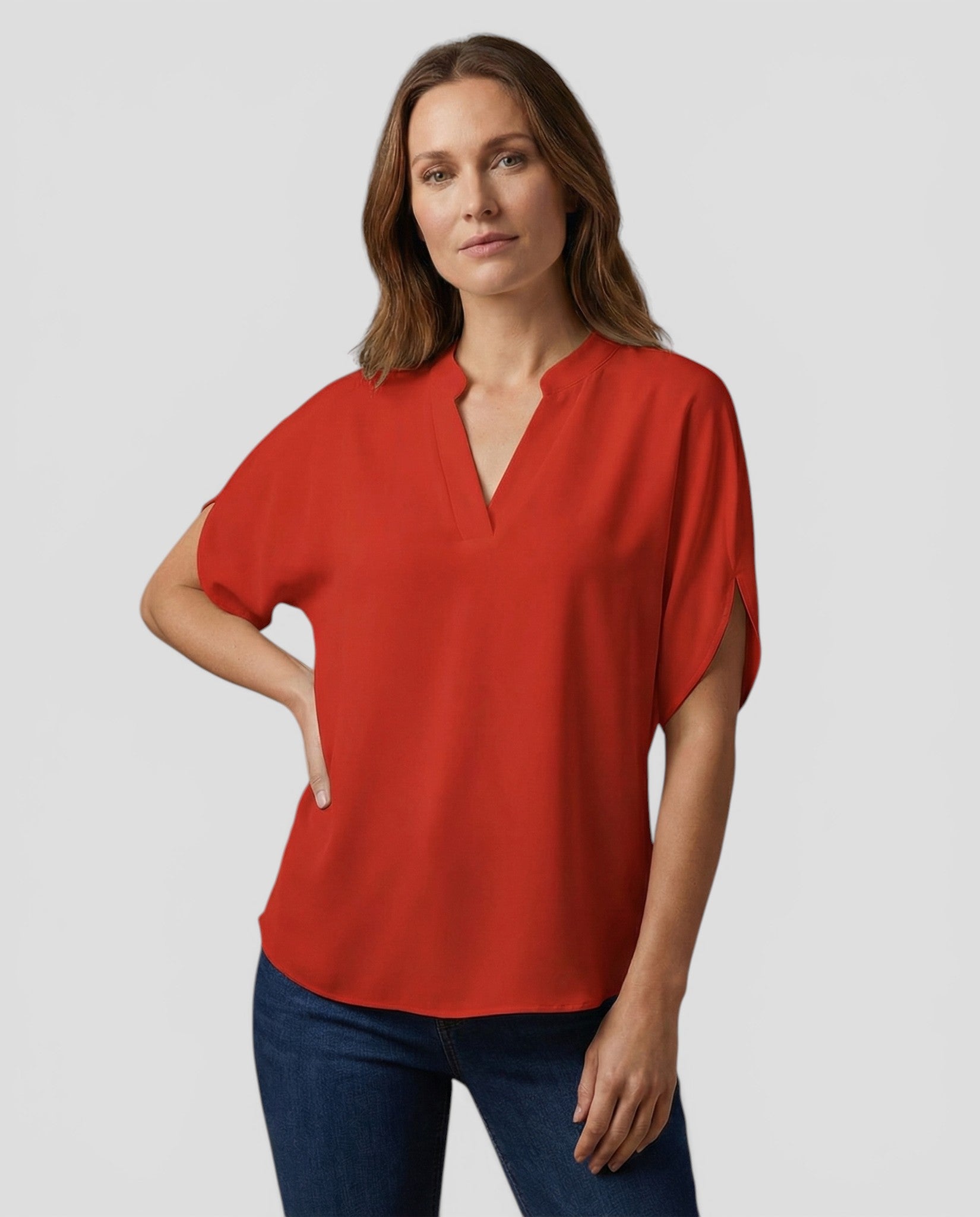 Jensen og Madsen | Dame Let Bluse V-Hals Komfortabel Løs Pasform