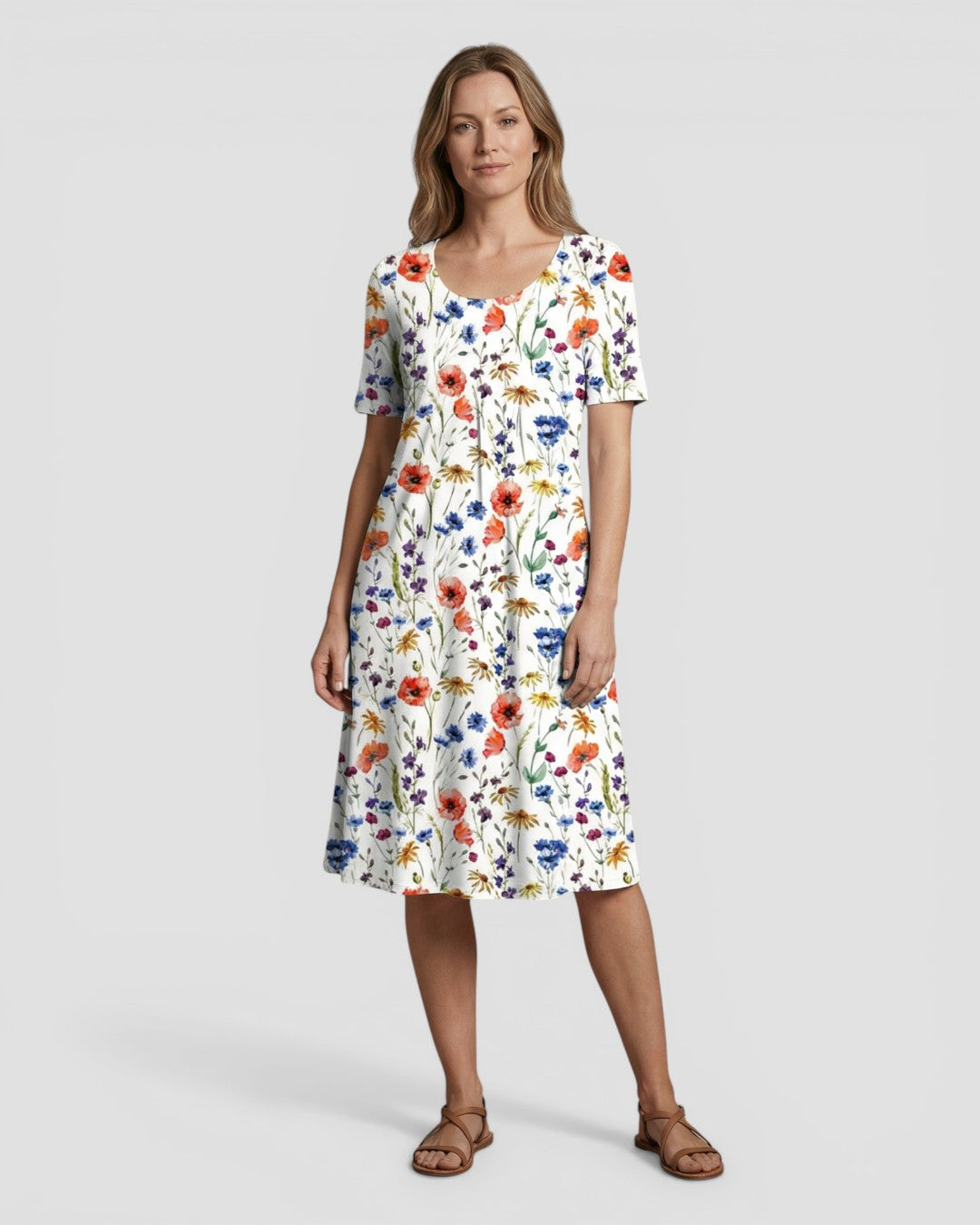 Jensen og Madsen | Dame Blomstret Sommerkjole Let og Komfortabel med Lommer