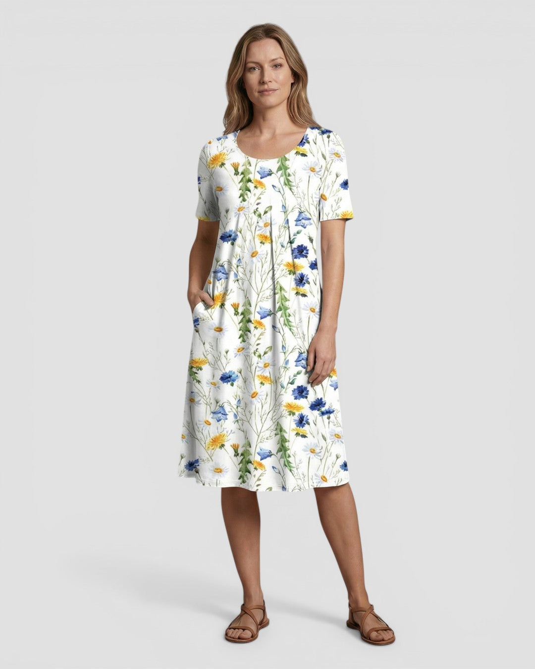 Jensen og Madsen | Dame Blomstret Sommerkjole Let og Komfortabel med Lommer