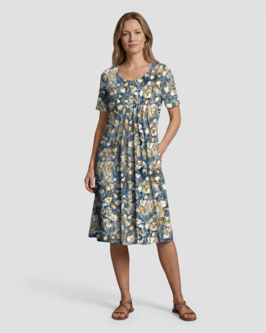 Jensen og Madsen | Dame Blomstret Sommerkjole Let og Komfortabel med Lommer