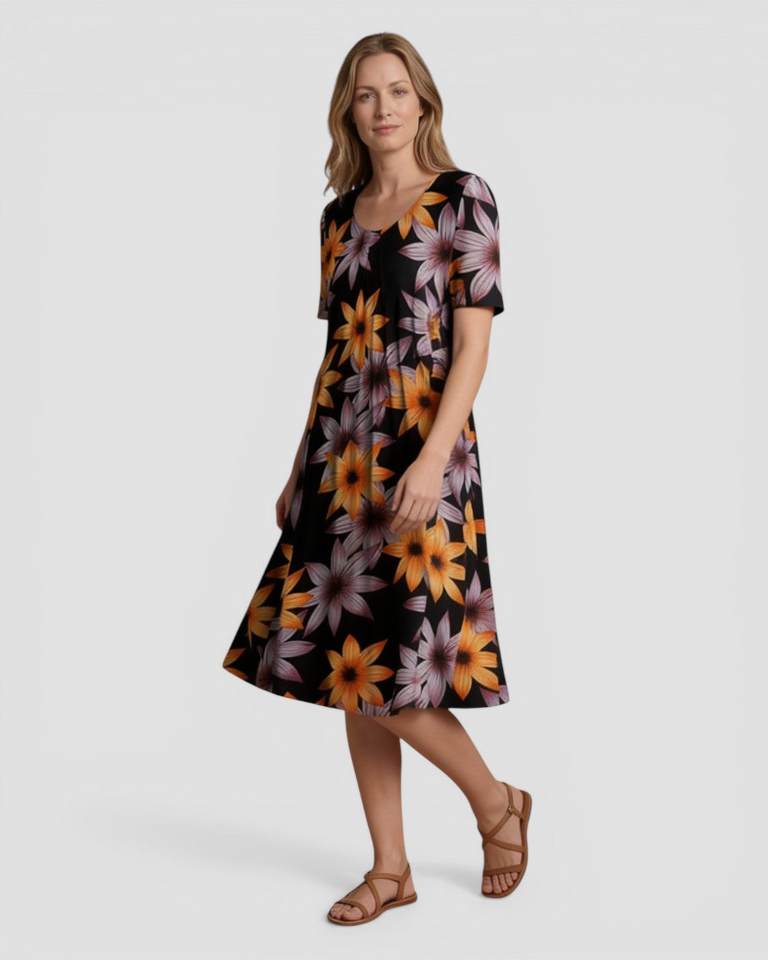 Jensen og Madsen | Dame Blomstret Sommerkjole Let og Komfortabel med Lommer