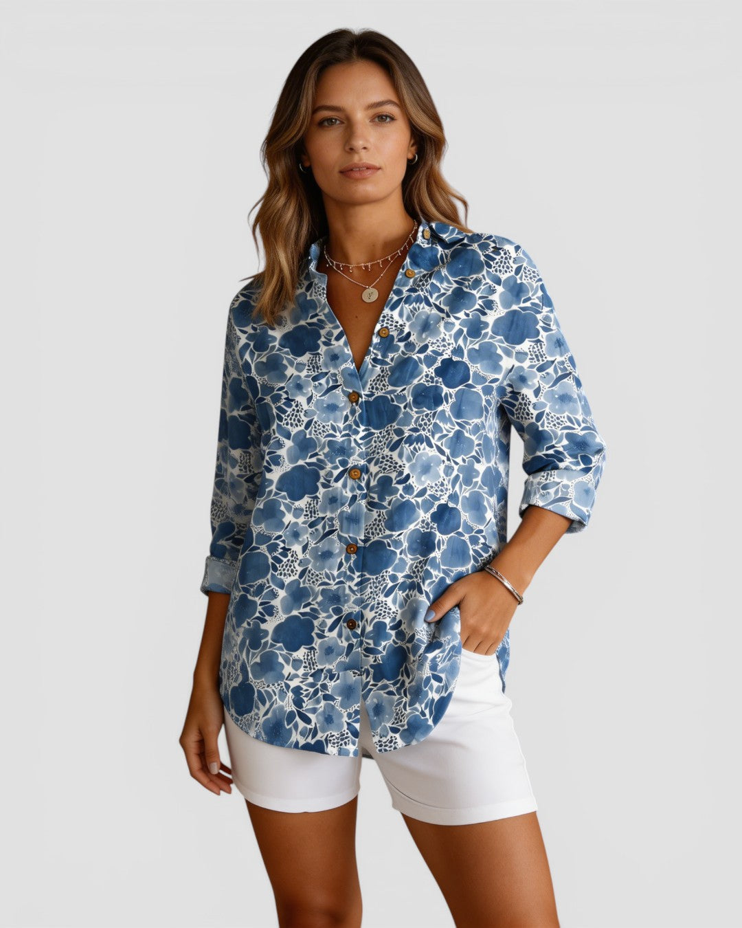 Jensen og Madsen | Dame Blomstret Skjorte Let og Komfortabel Løs Pasform