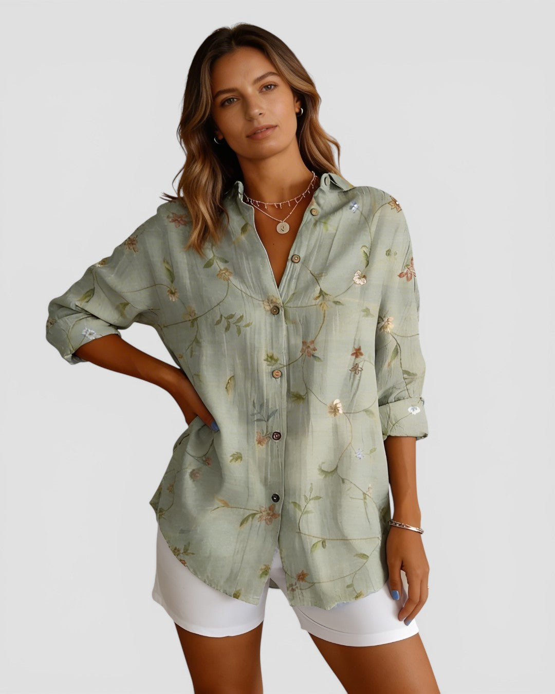 Jensen og Madsen | Dame Blomstret Skjorte Let og Komfortabel Løs Pasform