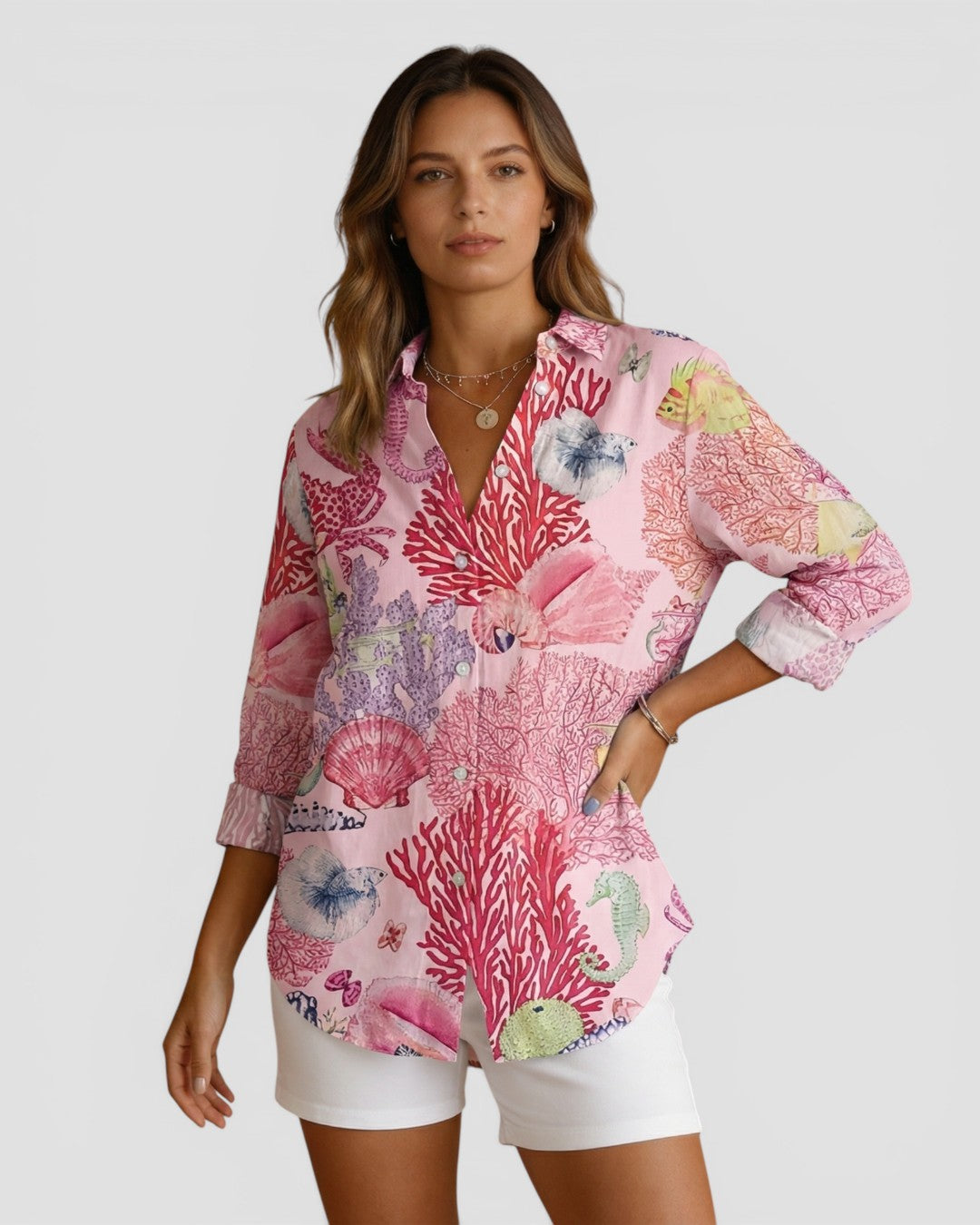 Jensen og Madsen | Dame Blomstret Skjorte Let og Komfortabel Løs Pasform