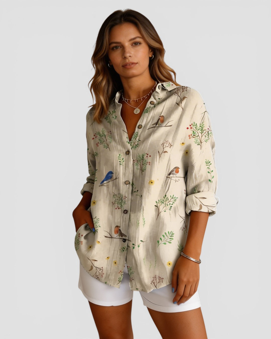 Jensen og Madsen | Dame Blomstret Skjorte Let og Komfortabel Løs Pasform