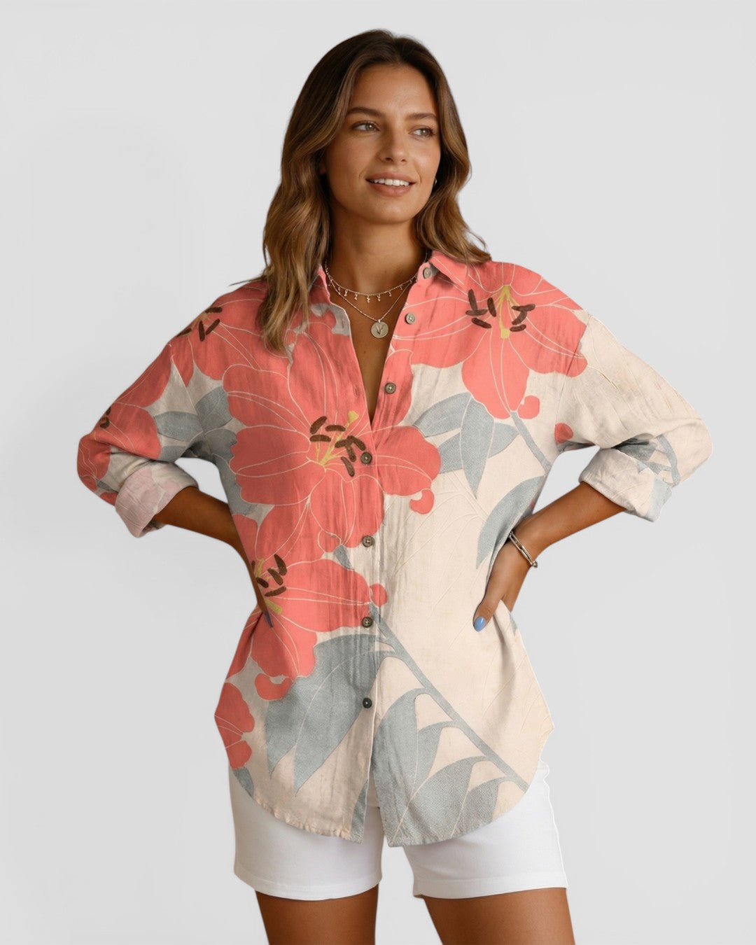 Jensen og Madsen | Dame Blomstret Skjorte Let og Komfortabel Løs Pasform