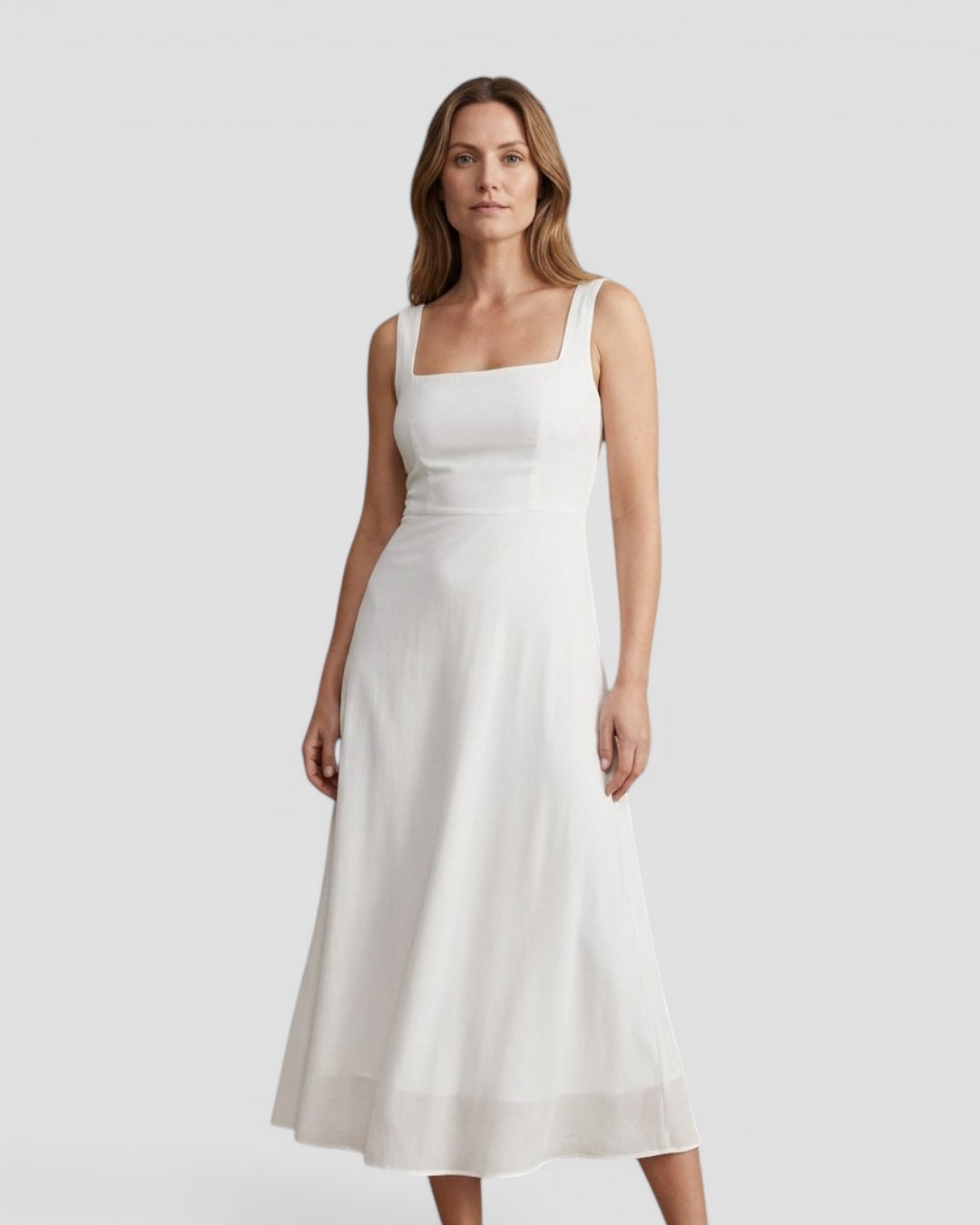 Jensen og Madsen | Dame Midi Kjole A-Linje Firkantet Hals Let og Komfortabel