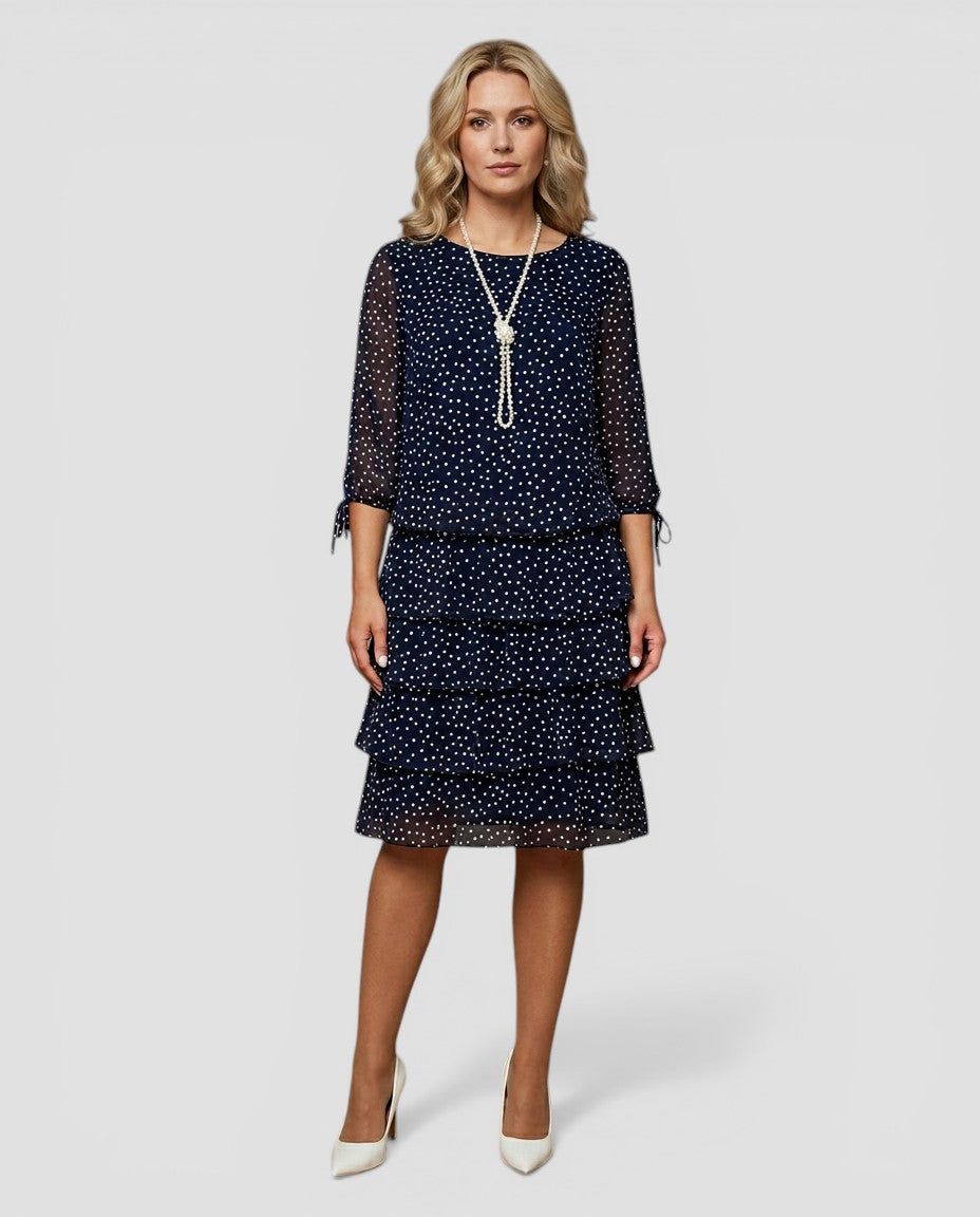 Jensen og Madsen | Dame Kjole med Prikker Let og Komfortabel Lagdelt Pasform