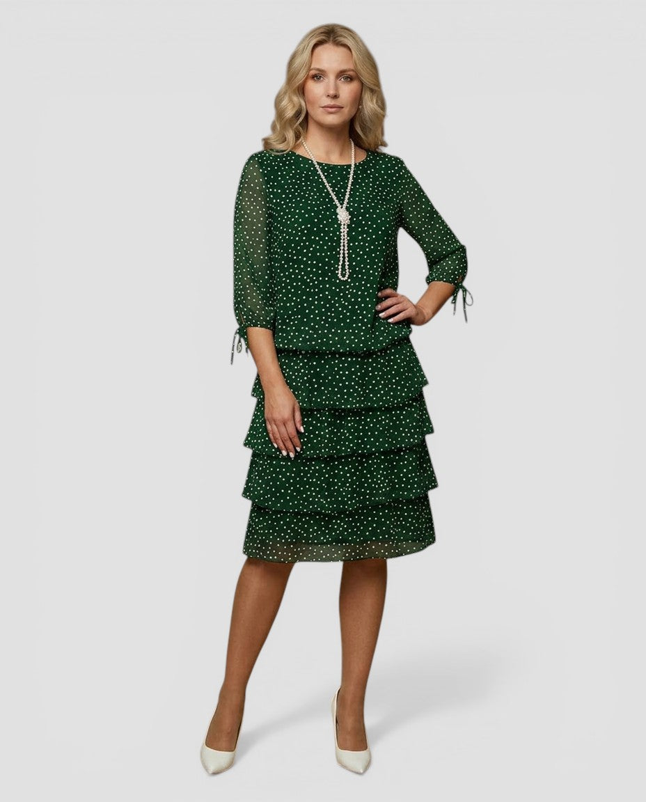 Jensen og Madsen | Dame Kjole med Prikker Let og Komfortabel Lagdelt Pasform