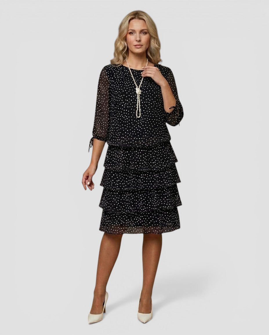 Jensen og Madsen | Dame Kjole med Prikker Let og Komfortabel Lagdelt Pasform