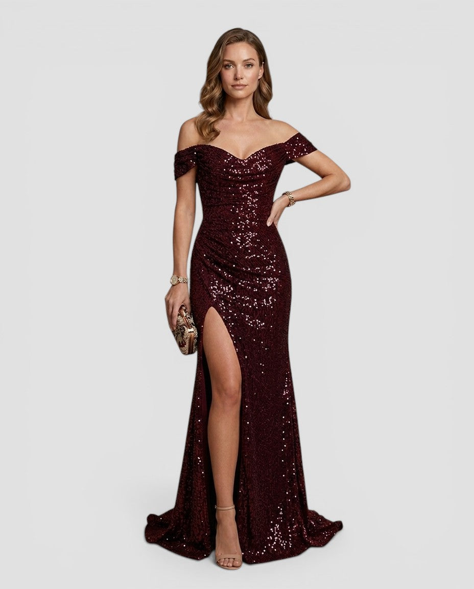 Jensen og Madsen | Dame Lang Aftenkjole med Slids Elegant Fest Pasform