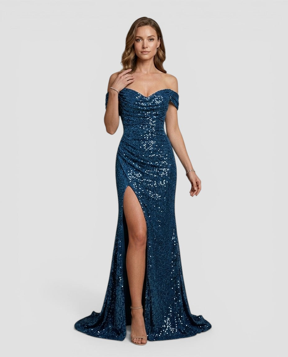 Jensen og Madsen | Dame Lang Aftenkjole med Slids Elegant Fest Pasform