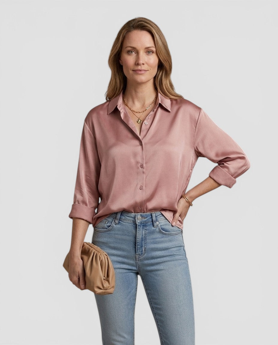 Jensen og Madsen | Dame Langærmet Bluse med Knapper Let og Komfortabel