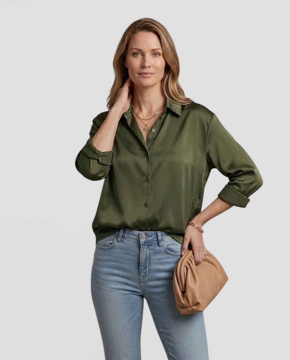 Jensen og Madsen | Dame Langærmet Bluse med Knapper Let og Komfortabel