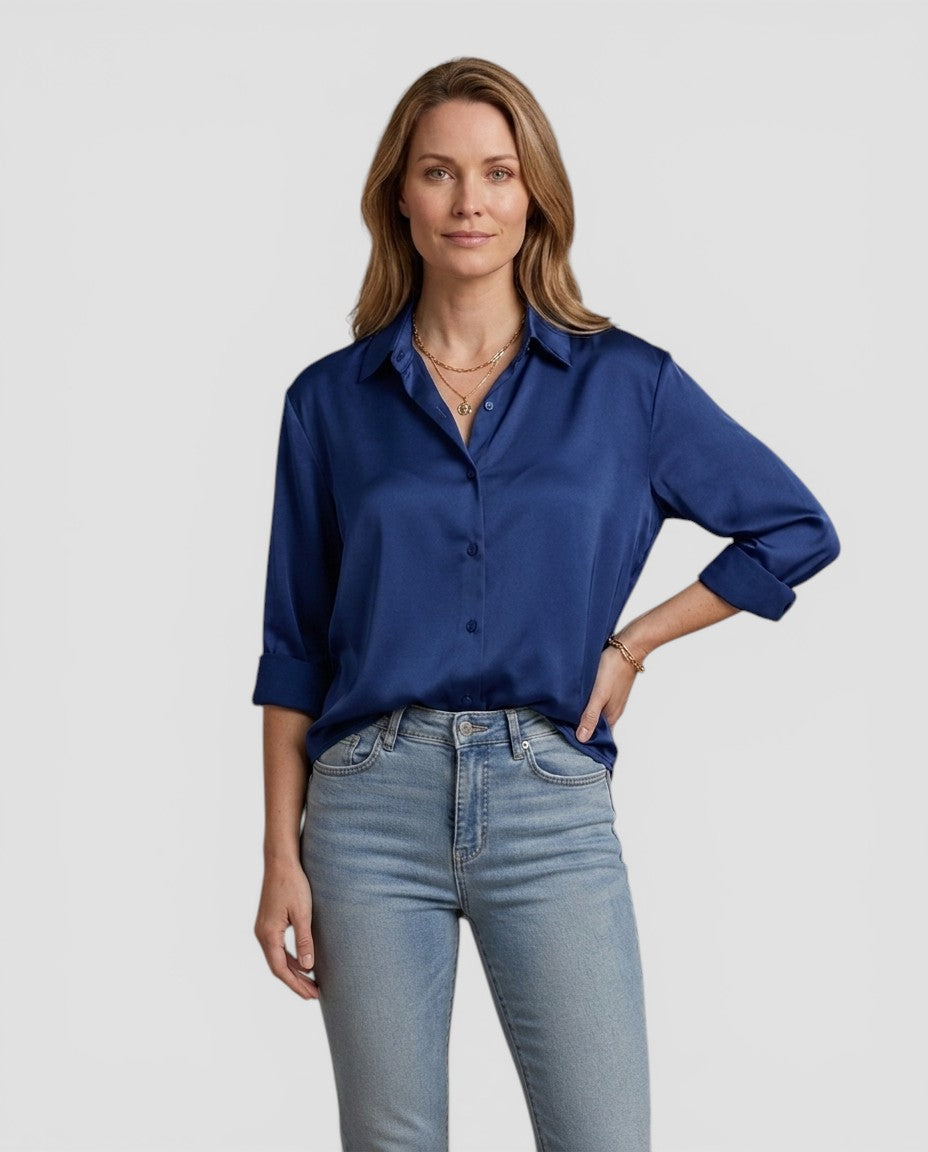 Jensen og Madsen | Dame Langærmet Bluse med Knapper Let og Komfortabel