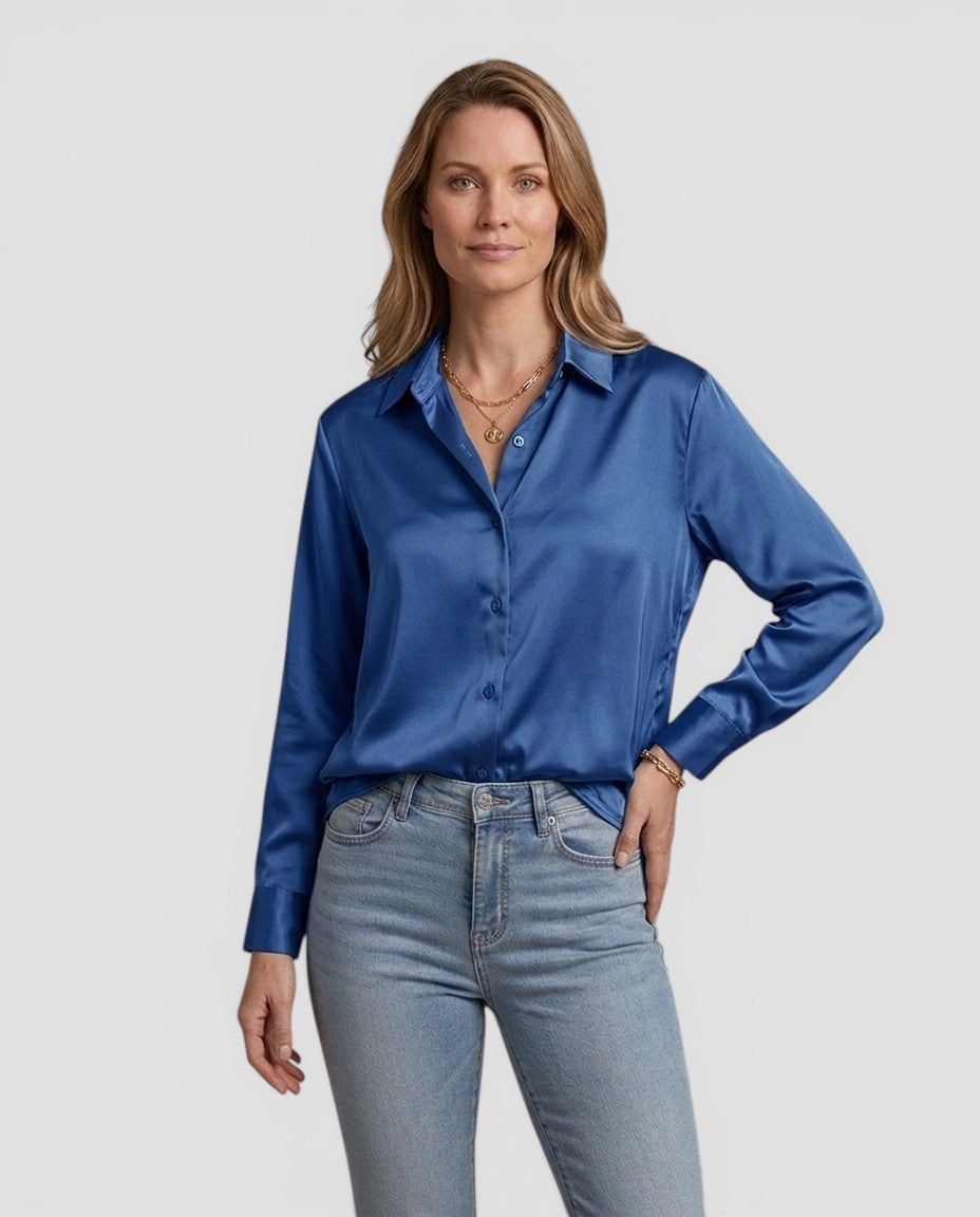 Jensen og Madsen | Dame Langærmet Bluse med Knapper Let og Komfortabel