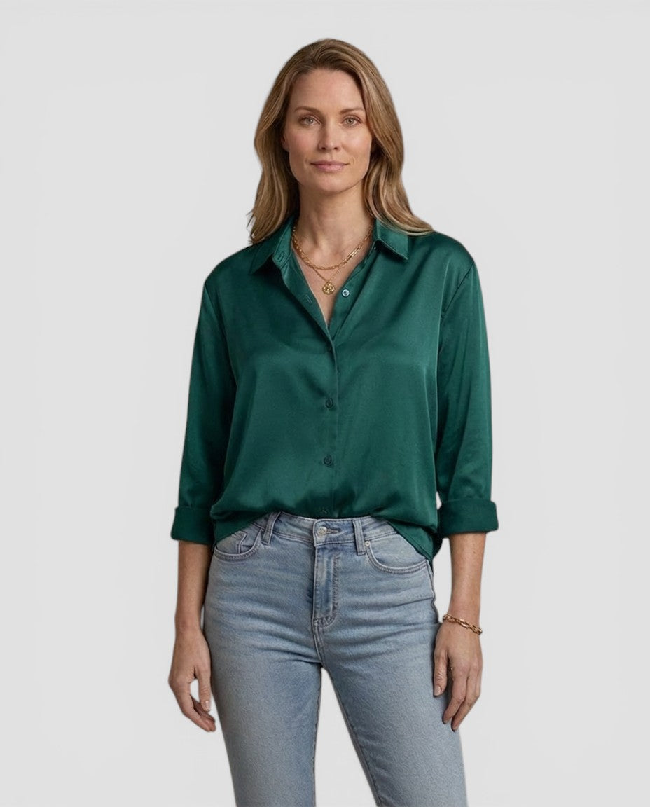 Jensen og Madsen | Dame Langærmet Bluse med Knapper Let og Komfortabel