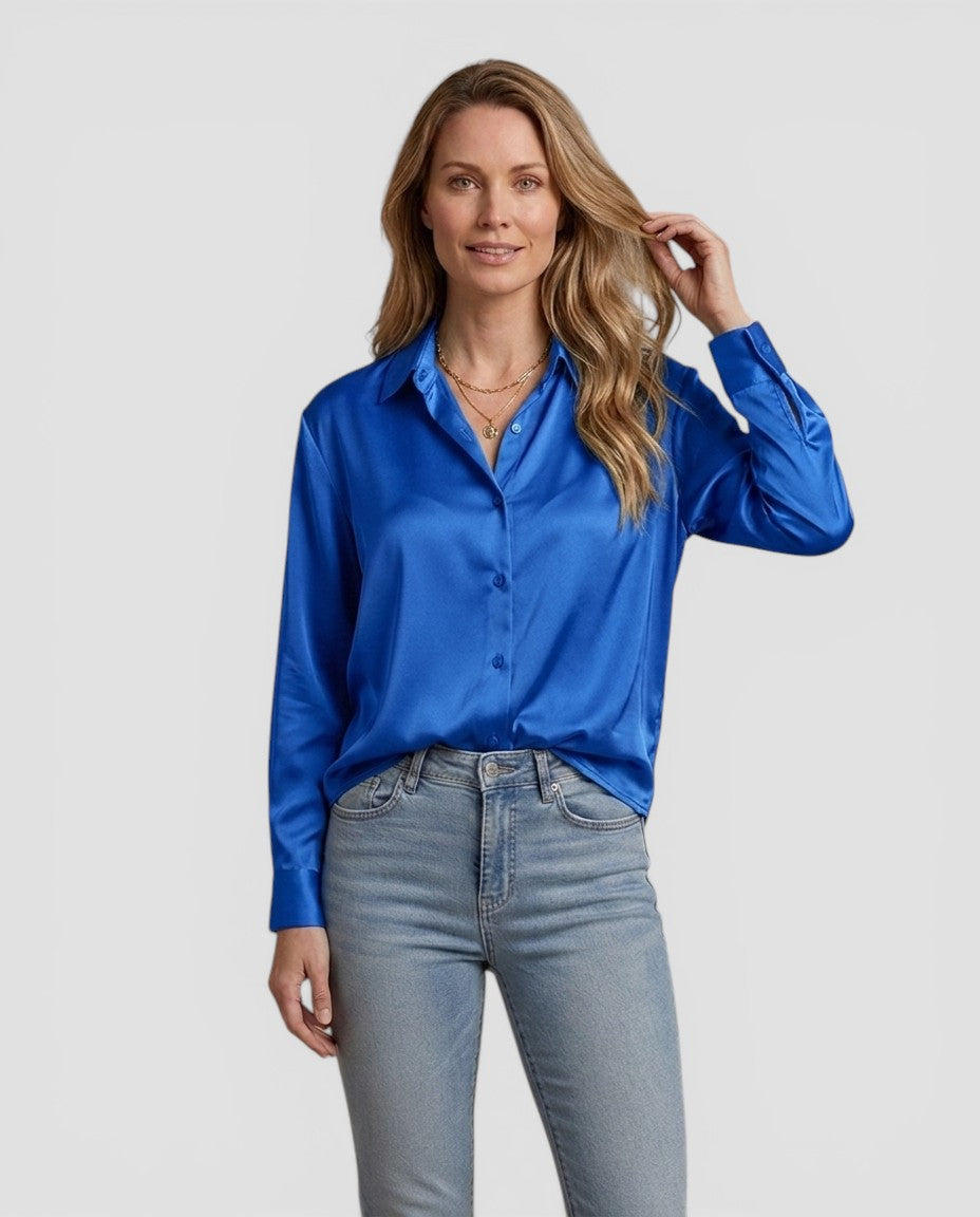 Jensen og Madsen | Dame Langærmet Bluse med Knapper Let og Komfortabel