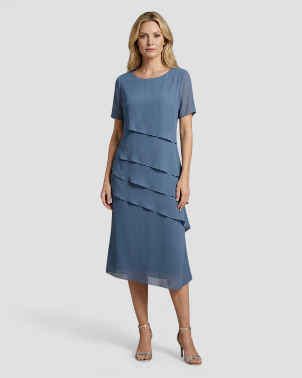 Jensen og Madsen | Dame Midi Kjole med Lag på Lag Elegant til Fest