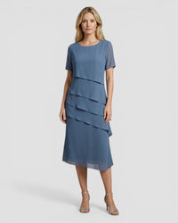 Jensen og Madsen | Dame Midi Kjole med Lag på Lag Elegant til Fest