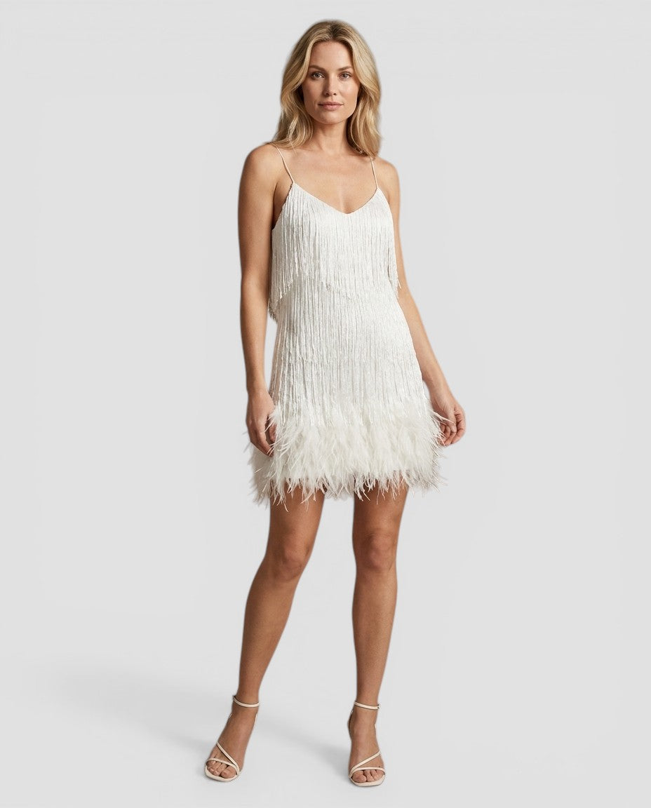 Jensen og Madsen | Dame Mini Kjole med Fjer Elegant til Fest