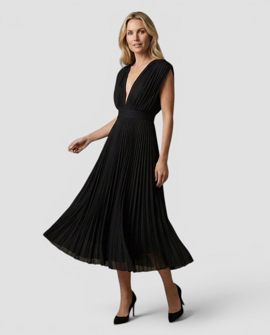 Jensen og Madsen | Dame Gallakjole Midi V-Udskæring med Folder