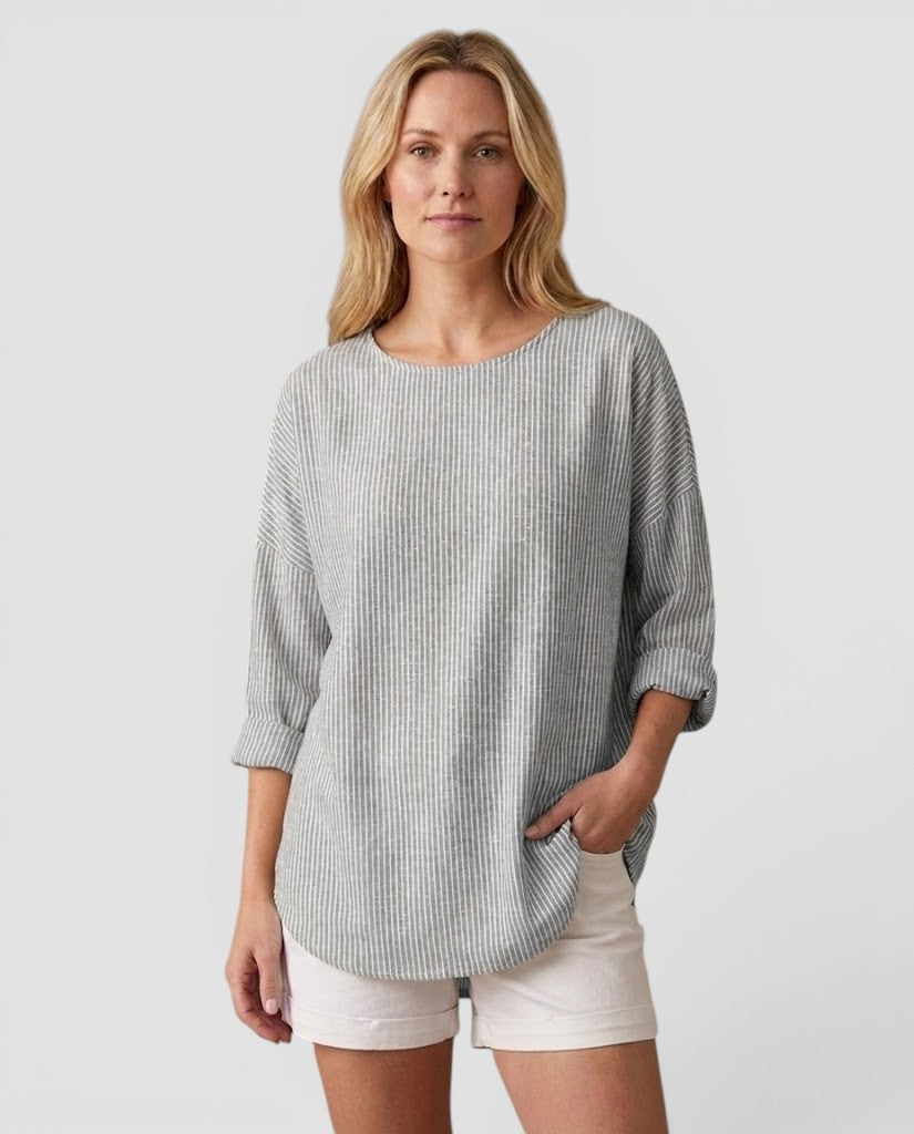Jensen og Madsen | Dame Bluse med Striber Afslappet Pasform