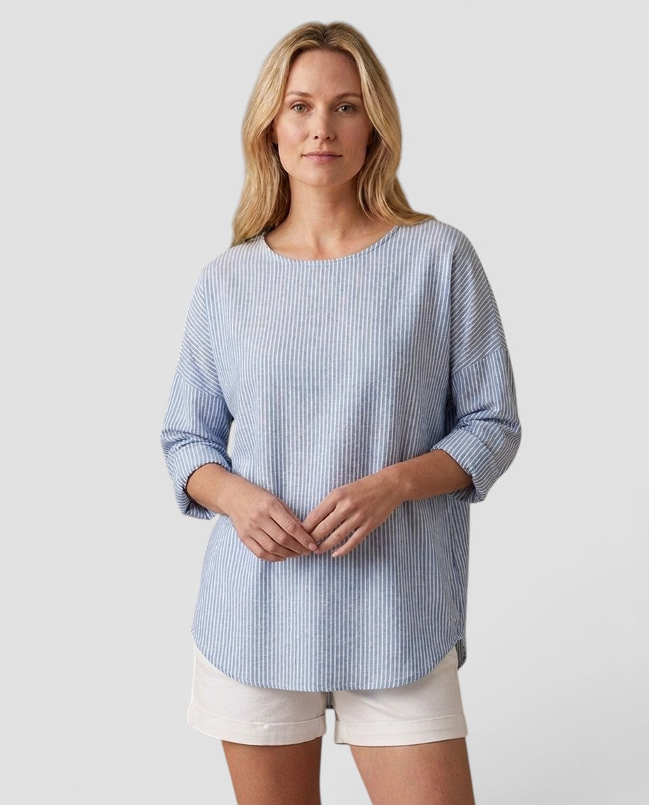 Jensen og Madsen | Dame Bluse med Striber Afslappet Pasform