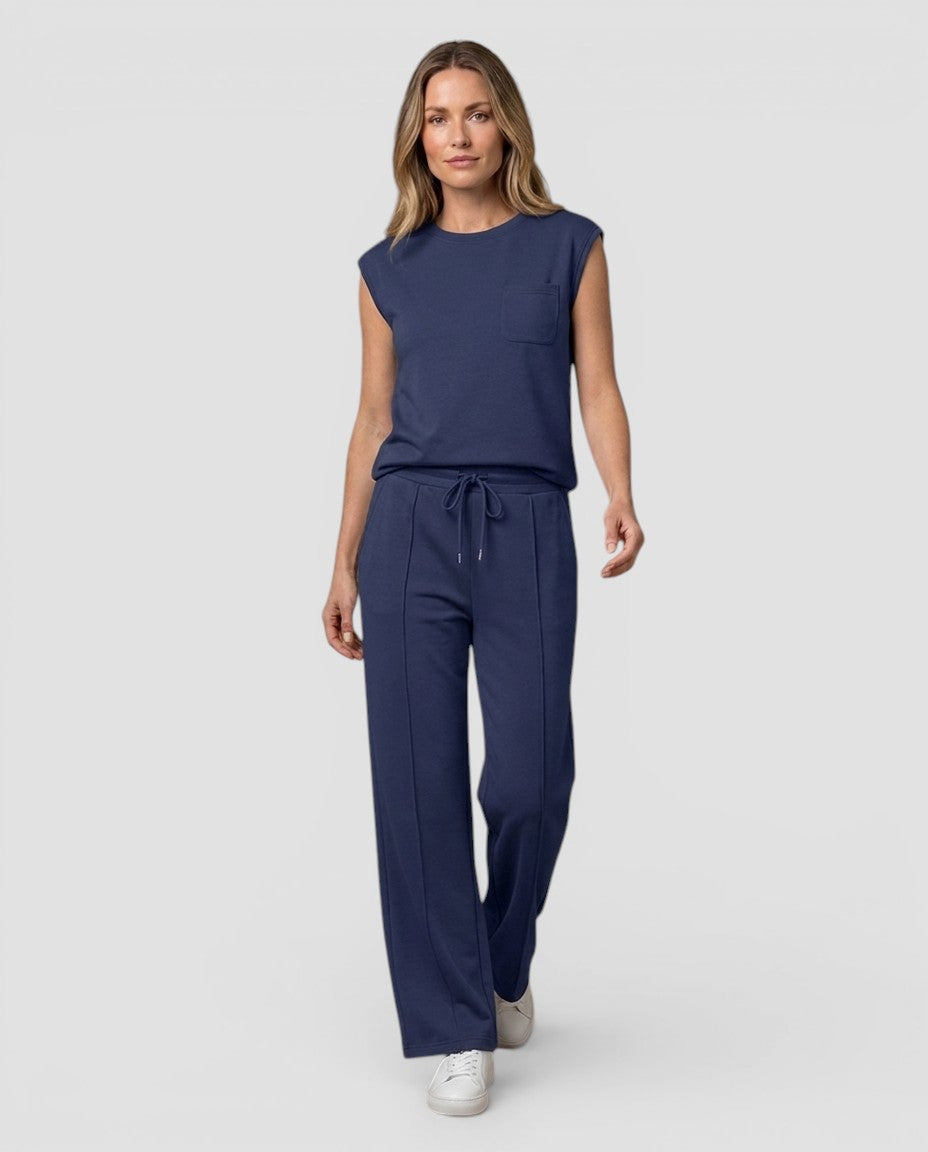 Jensen og Madsen | Dame Jumpsuit med Vide Ben Rund Hals Elegant