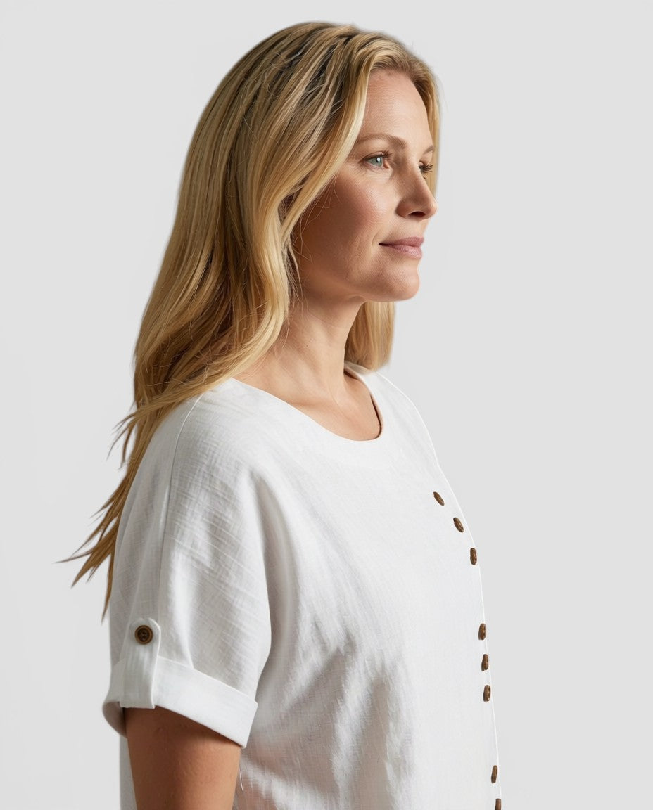 Jensen og Madsen | Dame Tunika Top med Knapper Afslappet Stil