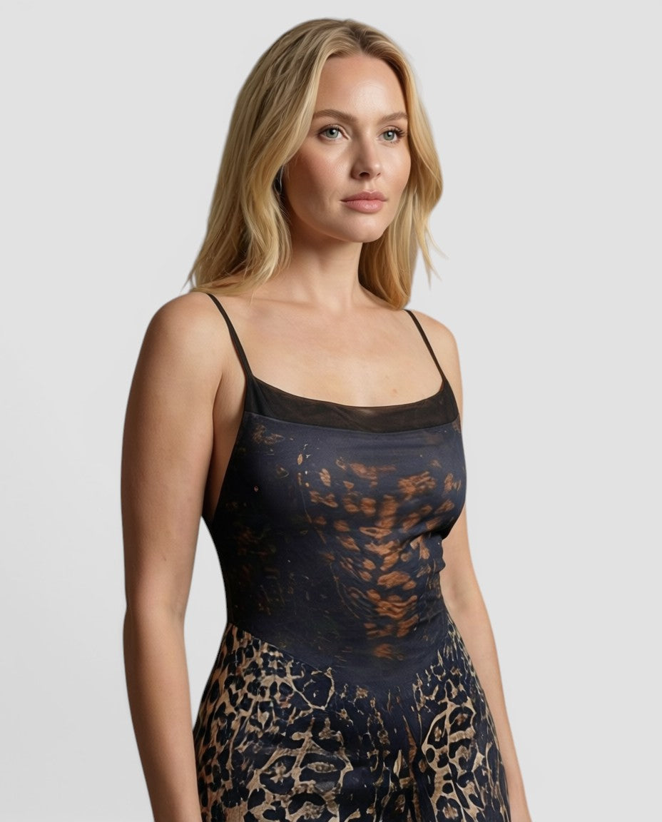 Jensen og Madsen | Gallakjole Dame Leopard Snørt Talje Maxi